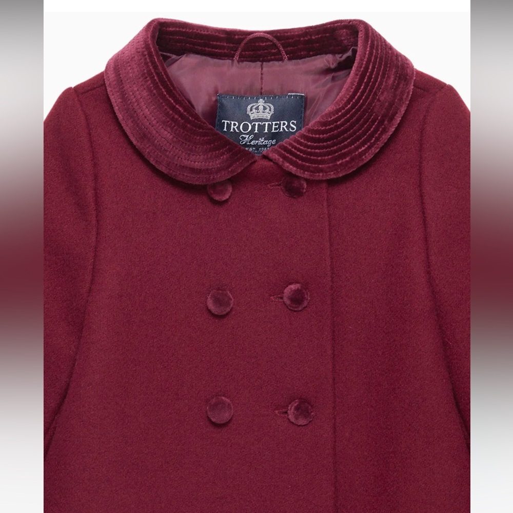 Trotters Heritage Wool Coat | Burgundy Baby Classic Coat - Picture 3 of 8